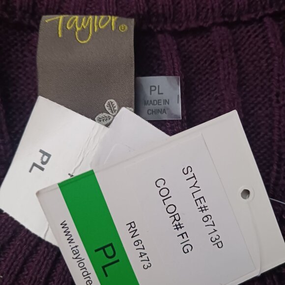 NEW Taylor‎ Petites Cable Knit Ruffled Mini Sweaterdress, Large Petite, Fig - Picture 9 of 14